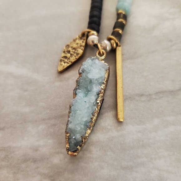 ✨ Stella and Dot Labradorite Artisan Druzy Beaded Stone Pave Rhinestone Pendant - Picture 15 of 16